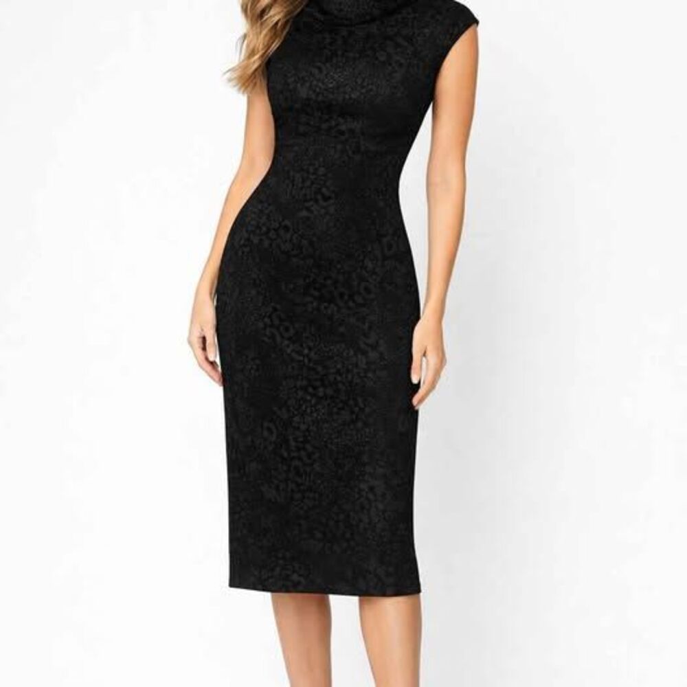 Monica Ricci Black Midi Dress – Size S – Elegant Cowl Neck